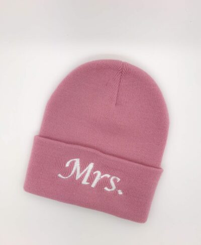 Personalised Mrs Embroidered Beanie Hat for bride or newlywed