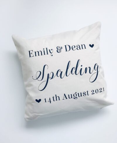 Personalised wedding cushion with custom names and date