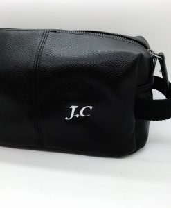 personalised leather look wash bag
