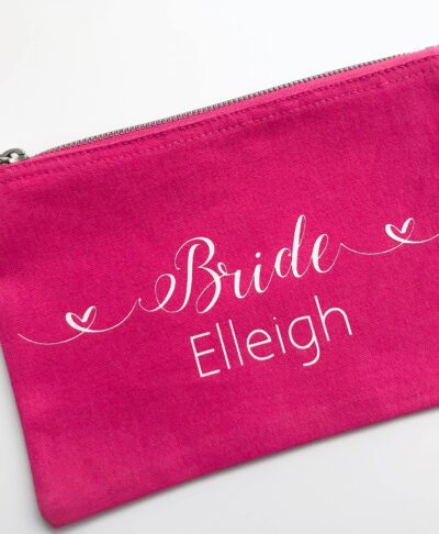 Personalised make-up bag with custom name and bridesmaid role