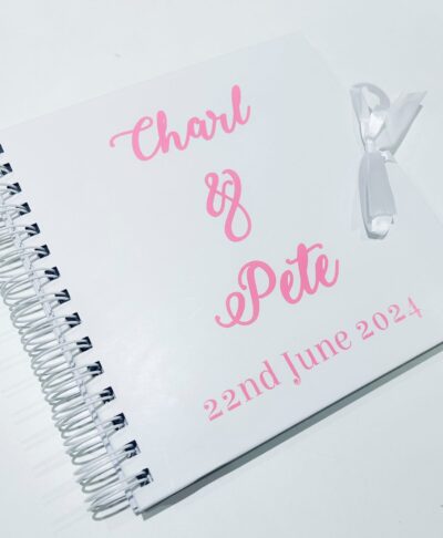 Elegant guest book on a wedding reception table