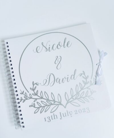 Personalised wedding guest book with custom names and date