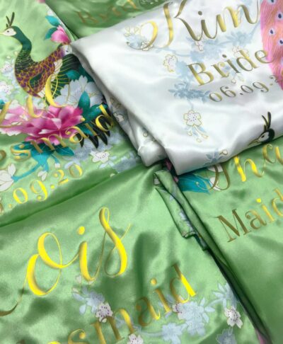 green floral satin lace robe