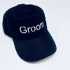 Black groom squad embroidered cap with white stitching