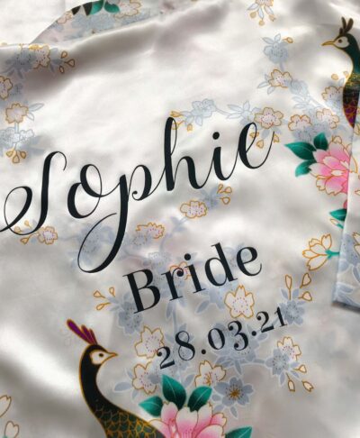 white floral satin lace robe for bride