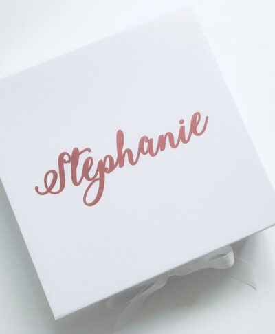 Personalised bridesmaid proposal gift box with ribbon tie – luxury keepsake box for bridesmaids, maid of honour or flower girl gifts.