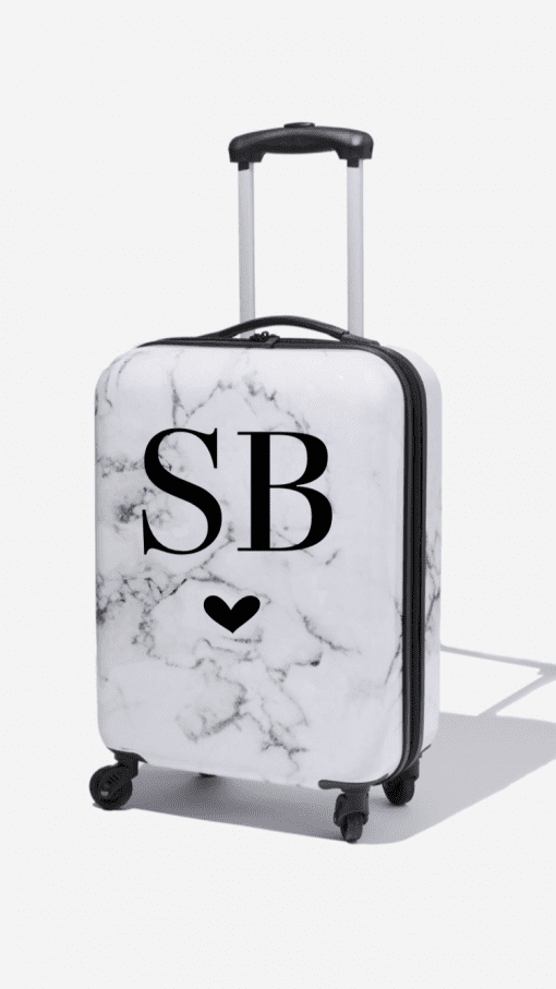 personalised initial suitcase marble