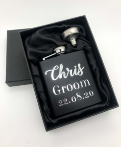 personalised black hip flask for groom