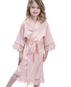 childrens bridesmaid satin lace robe