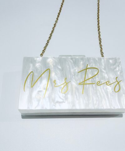 Personalised Pearl Mrs Clutch Bag – Elegant Custom Bridal Handbag