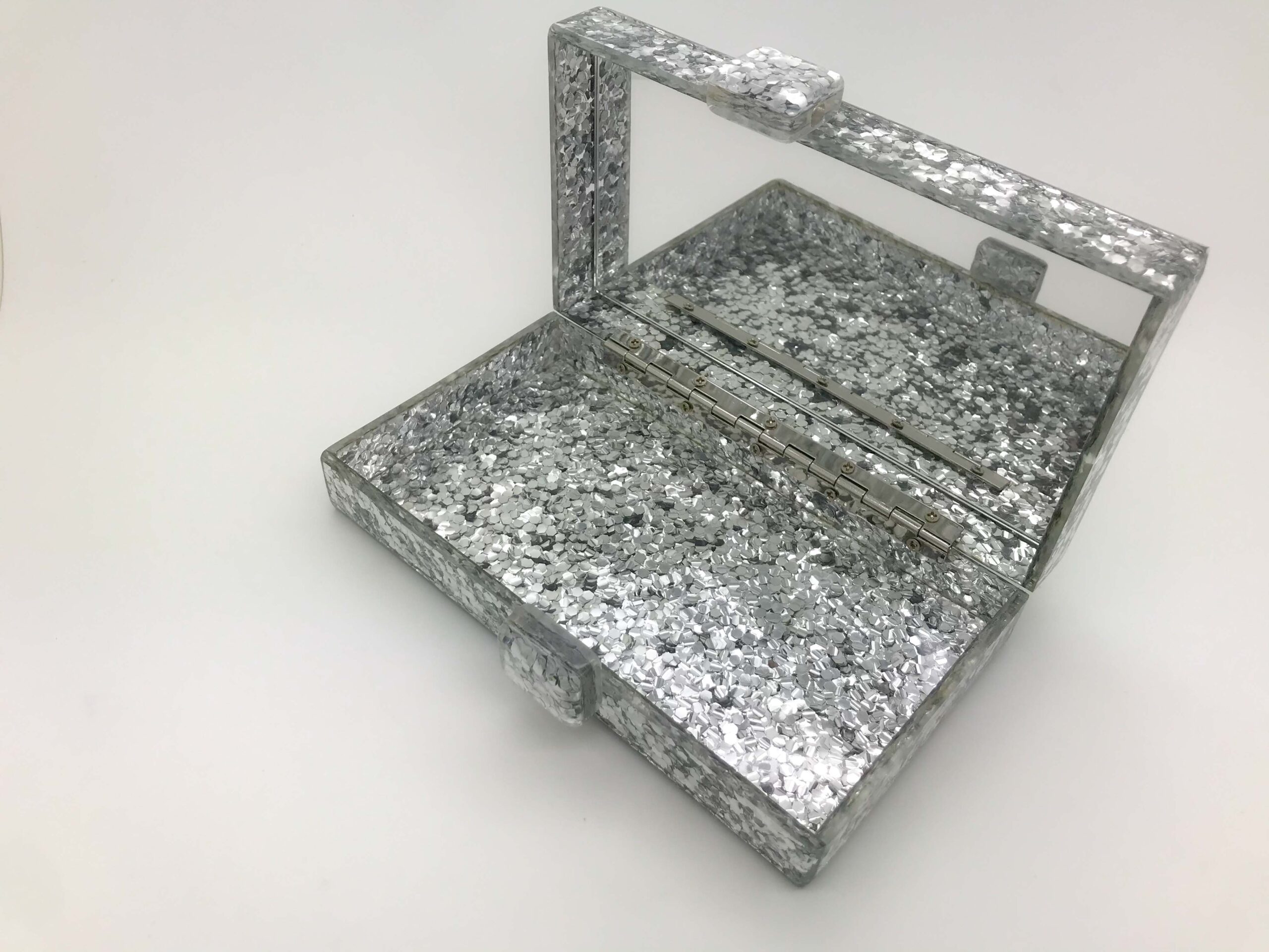 glitter mirrored clutch bag
