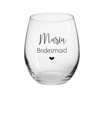 Personalised stemless wine glass with personalised name – wedding gift idea