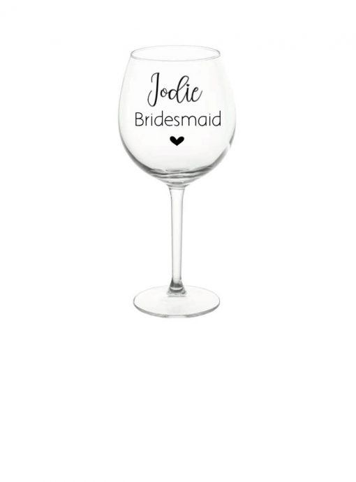 bridesmaid wine glass personalised with heart