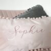 Personalised pom pom velvet cushion with custom name