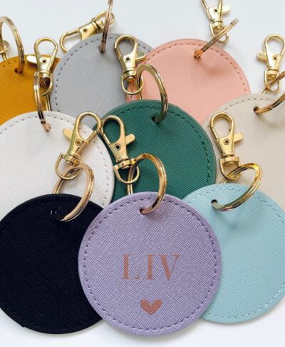 Personalised Name Leather Look Circular Keyring